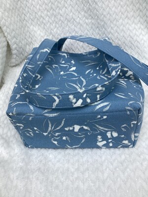 Blue Floral Handbag, Canvas Purse, Handmade with Care, Sturdy and Soft, 10 inches wide, 10 inches tall, 3.5 inches deep. - image5